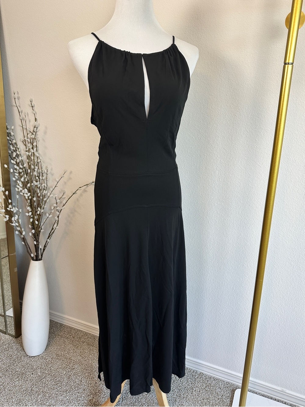 Callas Milano Black Halter Maxi Dress with Front Keyhole